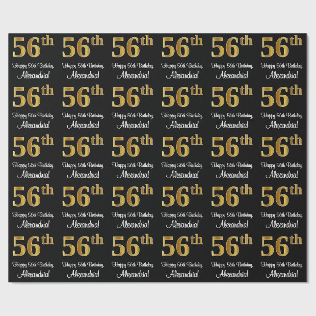 56th Birthday: Elegant Luxurious Faux Gold Look # Wrapping Paper (Flat)