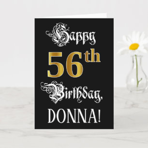 56th Birthday — Fancy Script; Faux Gold Look; Name Card