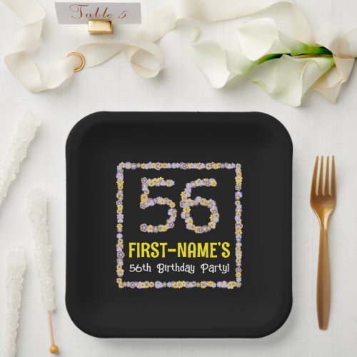 56th Birthday Floral Flowers Number Custom Name Paper Plates