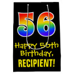 [ Thumbnail: 56th Birthday: Fun, Bold, Colorful, Rainbow "56" Gift Bag ]