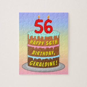 56th Birthday: Fun Cake and Candles + Custom Name Jigsaw Puzzle