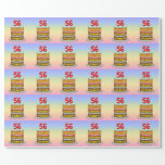 [ Thumbnail: 56th Birthday: Fun Cake and Candles + Custom Name Wrapping Paper ]