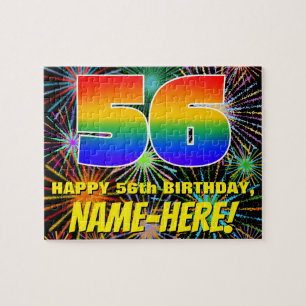 56th Birthday: Fun, Colorful Celebratory Fireworks Jigsaw Puzzle