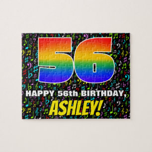 56th Birthday — Fun, Colorful Music Symbols & “56” Jigsaw Puzzle