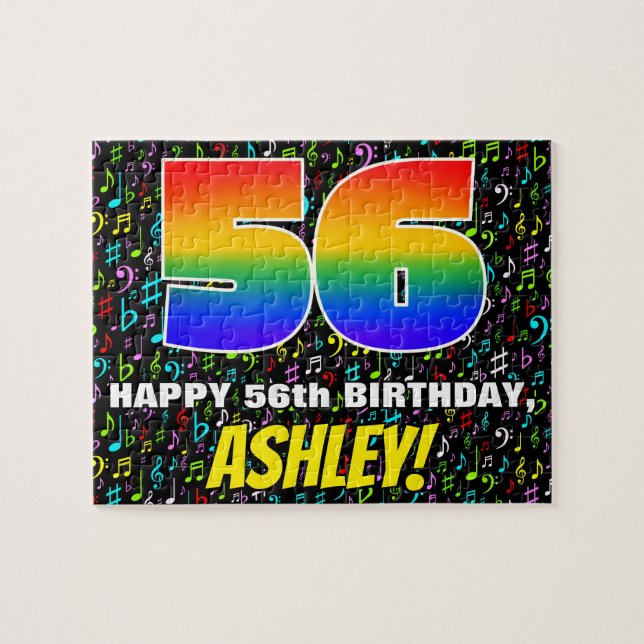 56th Birthday — Fun, Colorful Music Symbols & “56” Jigsaw Puzzle (Horizontal)