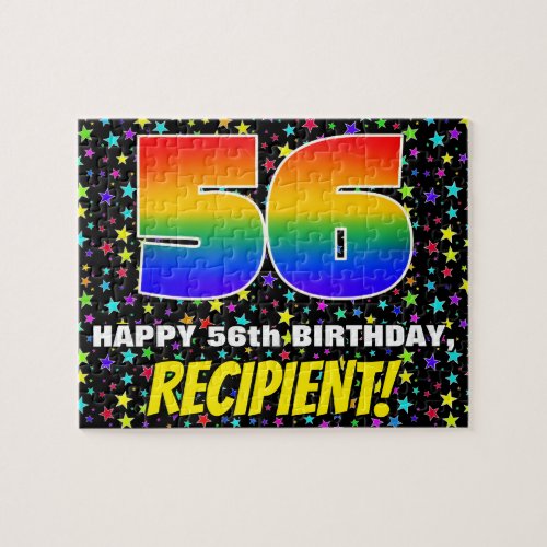 56th Birthday  Fun Colorful Star Field Pattern Jigsaw Puzzle