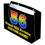 [ Thumbnail: 56th Birthday ~ Fun, Colorful, Vibrant, Rainbow 56 Gift Bag ]
