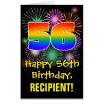 [ Thumbnail: 56th Birthday: Fun Fireworks Pattern & Rainbow 56 Card ]