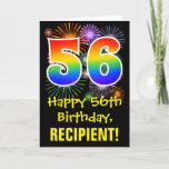 [ Thumbnail: 56th Birthday: Fun Fireworks Pattern + Rainbow 56 Card ]