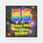 [ Thumbnail: 56th Birthday: Fun Fireworks Pattern + Rainbow 56 Napkins ]