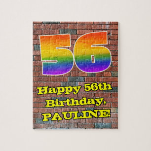 56th Birthday: Fun Graffiti-Inspired Rainbow 56 Jigsaw Puzzle