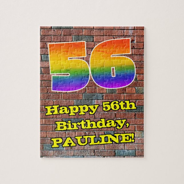 56th Birthday: Fun Graffiti-Inspired Rainbow 56 Jigsaw Puzzle (Vertical)