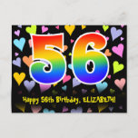 [ Thumbnail: 56th Birthday: Fun Hearts Pattern, Rainbow 56 Postcard ]