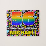 [ Thumbnail: 56th Birthday — Fun, Loving Heart Shapes + “56” Jigsaw Puzzle ]