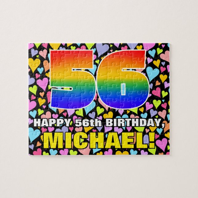 56th Birthday — Fun, Loving Heart Shapes + “56” Jigsaw Puzzle (Horizontal)