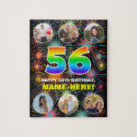 [ Thumbnail: 56th Birthday: Fun Rainbow #, Custom Name + Photos Jigsaw Puzzle ]