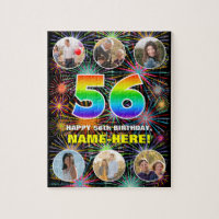56th Birthday: Fun Rainbow #, Custom Name + Photos