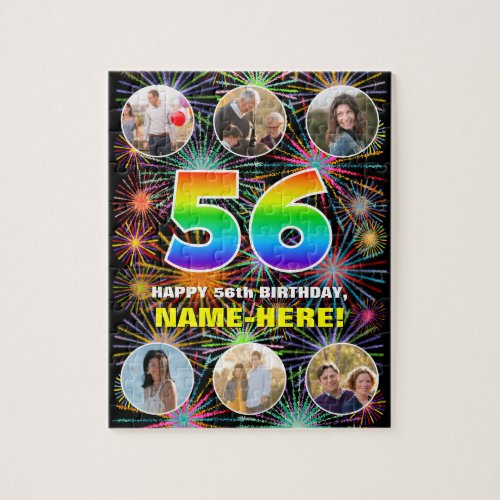 56th Birthday Fun Rainbow  Custom Name  Photos Jigsaw Puzzle