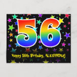 [ Thumbnail: 56th Birthday: Fun Stars Pattern, Rainbow 56, Name Postcard ]