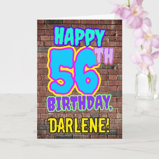 56th Birthday - Fun, Urban Graffiti Inspired Look Card (Orchid)