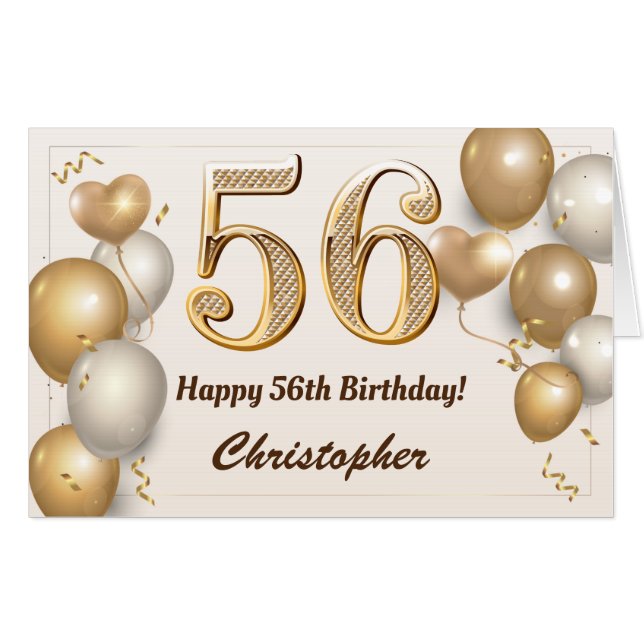 56th Birthday Gold Balloons Confetti Extra Large Card (Front Horizontal)