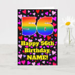 [ Thumbnail: 56th Birthday: Loving Hearts Pattern, Rainbow # 56 Card ]