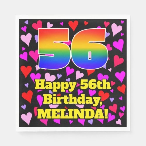 56th Birthday Loving Hearts Pattern Rainbow  56 Napkins