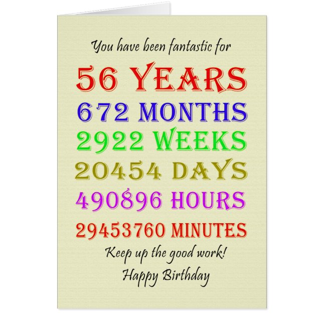 56th Birthday Milestones Cards (Front)