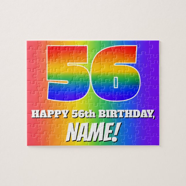 56th Birthday — Multicolored Rainbow Pattern “56” Jigsaw Puzzle (Horizontal)