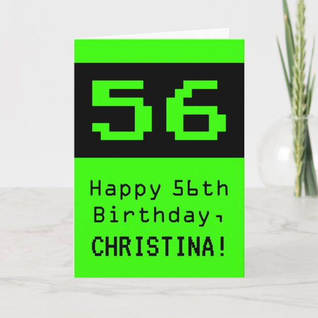 56th Birthday: Nerdy / Geeky Style "56" and Name Card (Front)