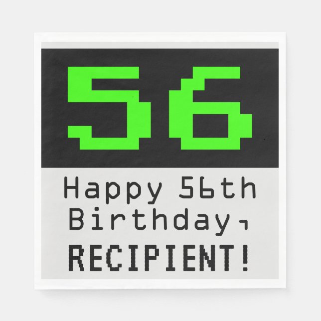 56th Birthday - Nerdy / Geeky Style "56" & Name Napkins (Front)