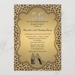 56th,Birthday Party 56th,Cheetah High Heels Shoes Invitation