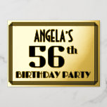 [ Thumbnail: 56th Birthday Party: Art Deco Look “56” and Name Invitation ]