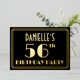 56th Birthday Party: Art Deco Look “56”, w/ Name Foil Invitation