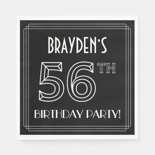 56th Birthday Party: Art Deco Style + Custom Name Napkins (Front)