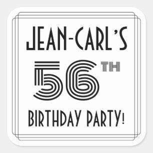 56th Birthday Party: Art Deco Style + Custom Name Square Sticker