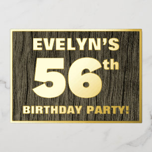 56th Birthday Party: Bold, Faux Wood Grain Pattern Foil Invitation