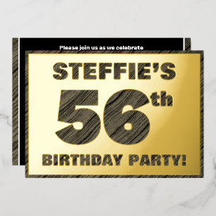 56th Birthday Party — Bold, Faux Wood Grain Text Foil Invitation