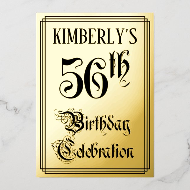 56th Birthday Party — Elegant Script + Custom Name Foil Invitation (Front)