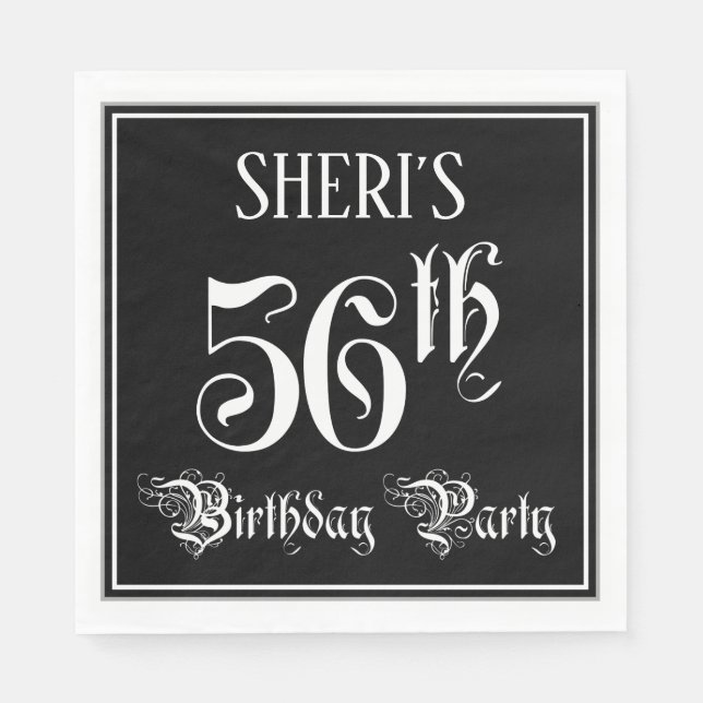 56th Birthday Party — Fancy Script + Custom Name Napkins (Front)