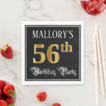 [ Thumbnail: 56th Birthday Party — Fancy Script, Faux Gold Look Napkins ]