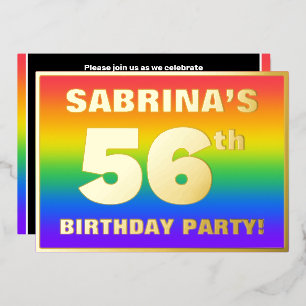 56th Birthday Party: Fun, Colorful Rainbow Pattern Foil Invitation