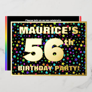 56th Birthday Party — Fun, Colorful Stars Pattern Foil Invitation