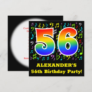 56th Birthday Party: Fun Music Symbols, Rainbow 56 Invitation
