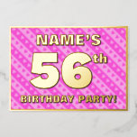 [ Thumbnail: 56th Birthday Party — Fun Pink Hearts and Stripes Invitation ]