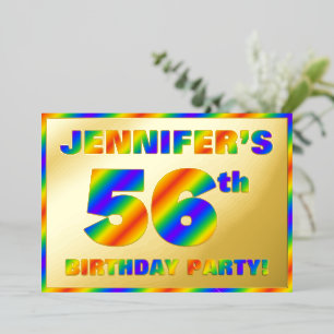 56th Birthday Party — Fun, Rainbow Spectrum “56” Foil Invitation