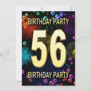 56th Birthday Party Invitation Fireworks Bubbles