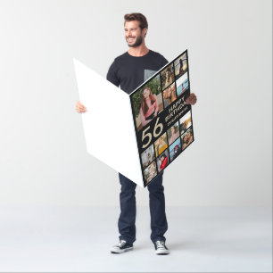 56th Birthday Photo Collage 13 Photos Black & Gold Card