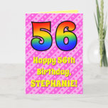 [ Thumbnail: 56th Birthday: Pink Stripes & Hearts, Rainbow # 56 Card ]