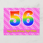 [ Thumbnail: 56th Birthday: Pink Stripes & Hearts, Rainbow 56 Postcard ]